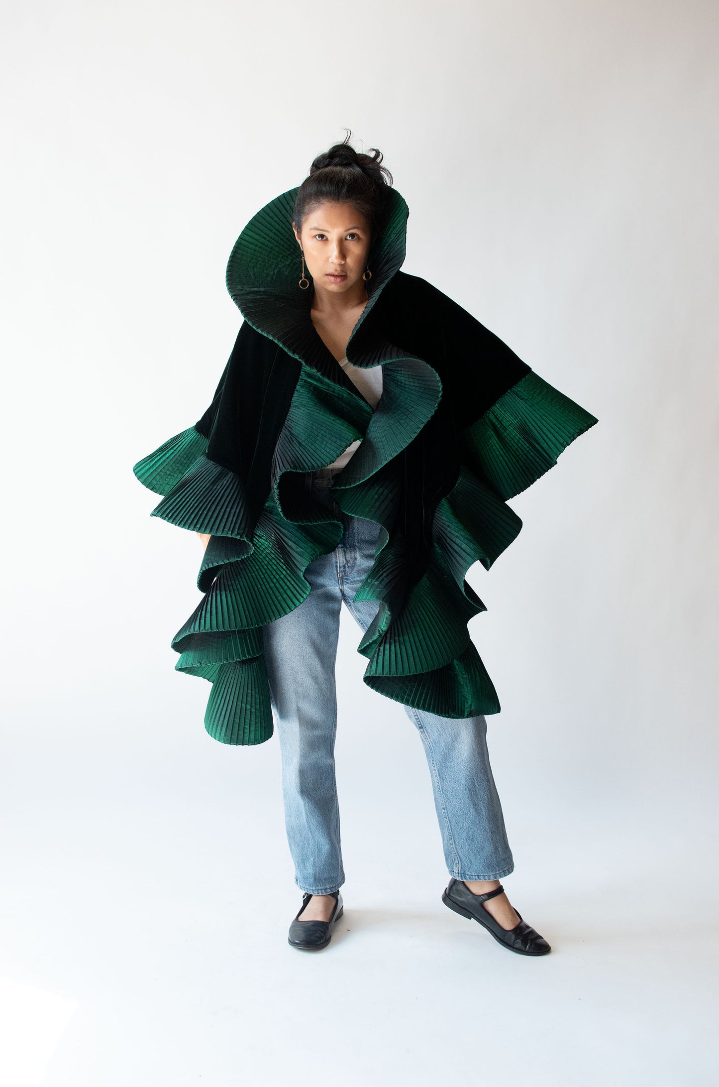 1980s Velvet Cape w/ Pleated Trim | Victor Costa