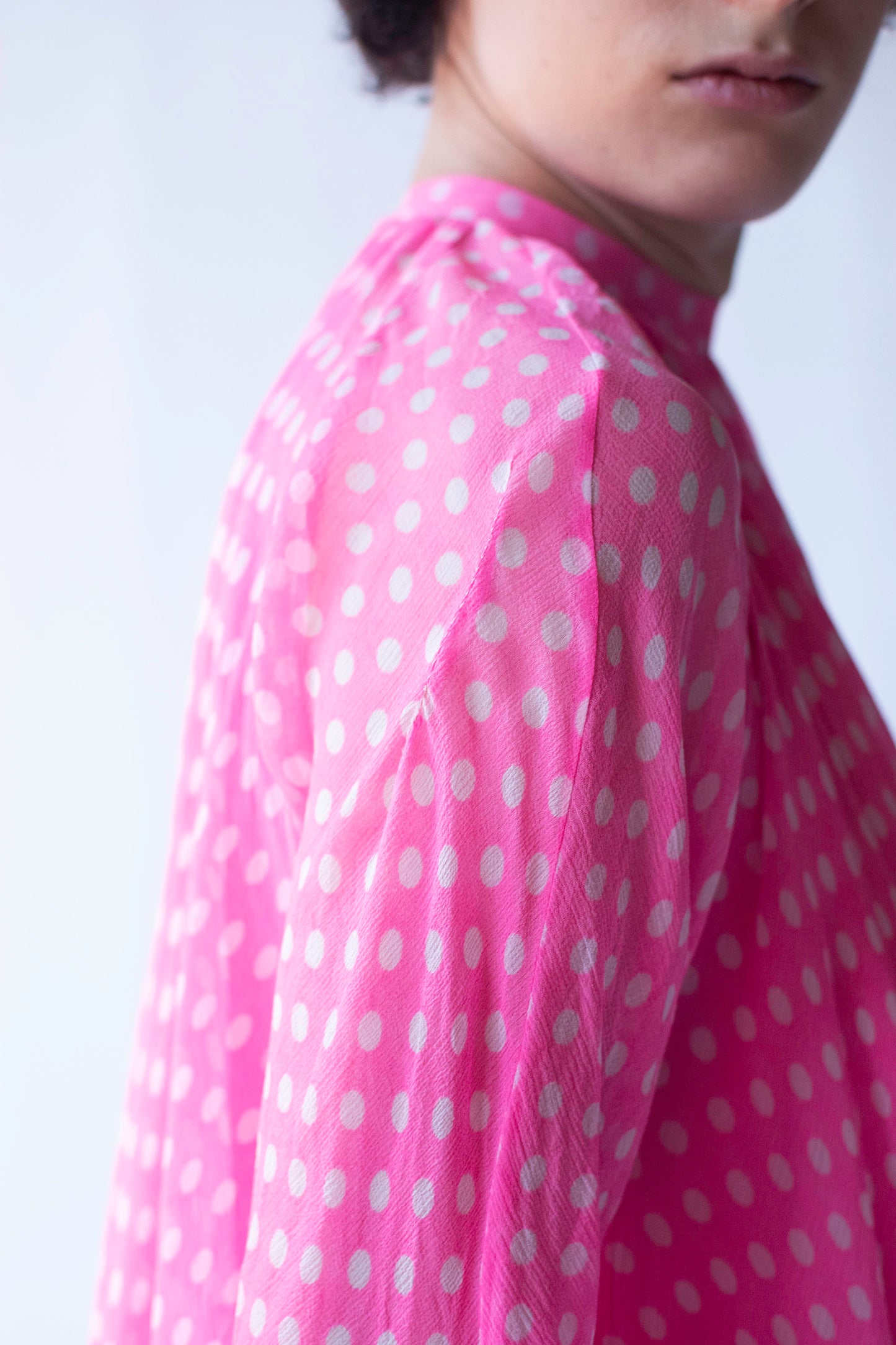 1970s Pink Polka Dot Chiffon Dress | Geoffrey Beene