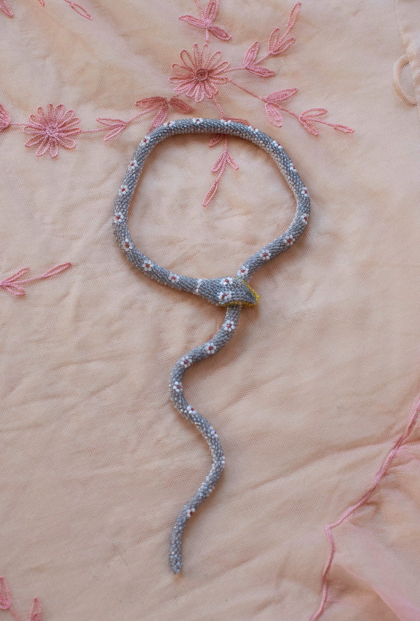 Bead Crochet Snake Necklace | Pale Blue Flower