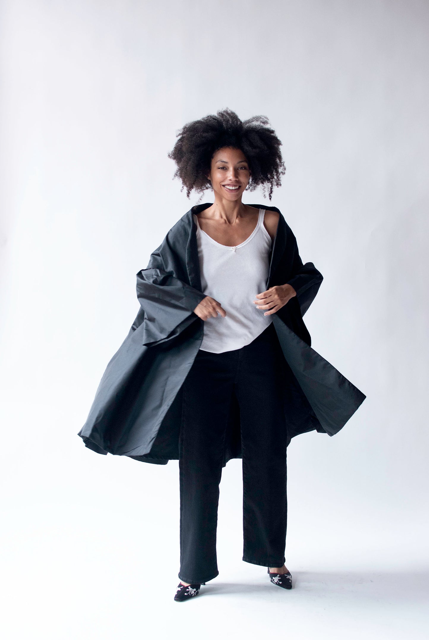 Voluminous Black Taffeta Coat | Victor Costa