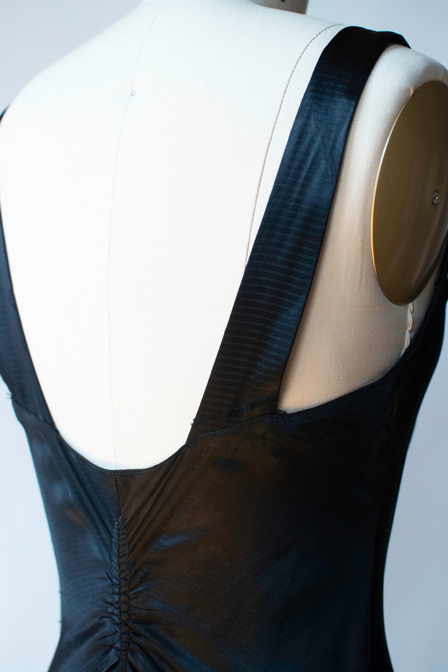 1930s Black Satin Gown with Trapunto applique