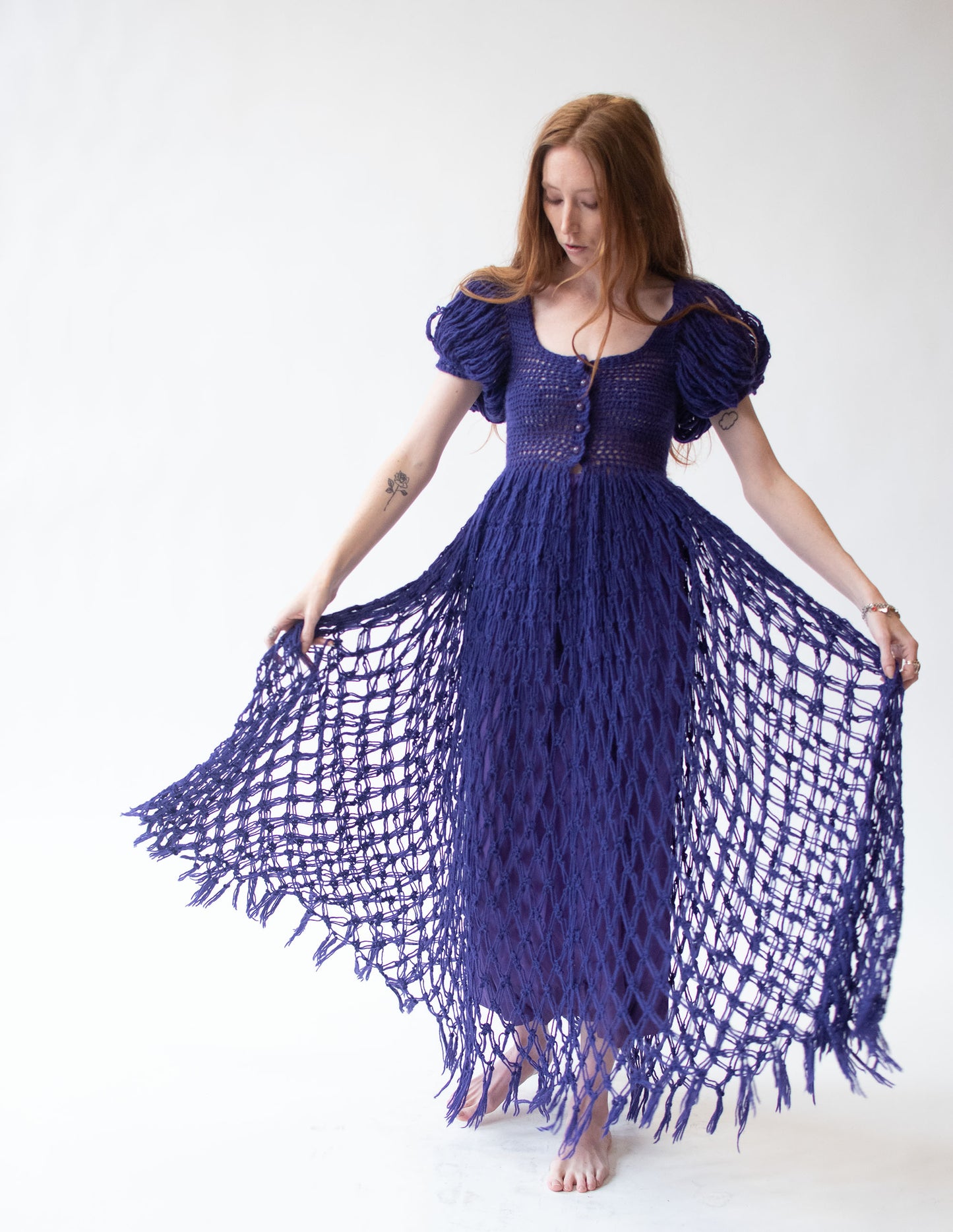 1970s Purple Crochet Dress