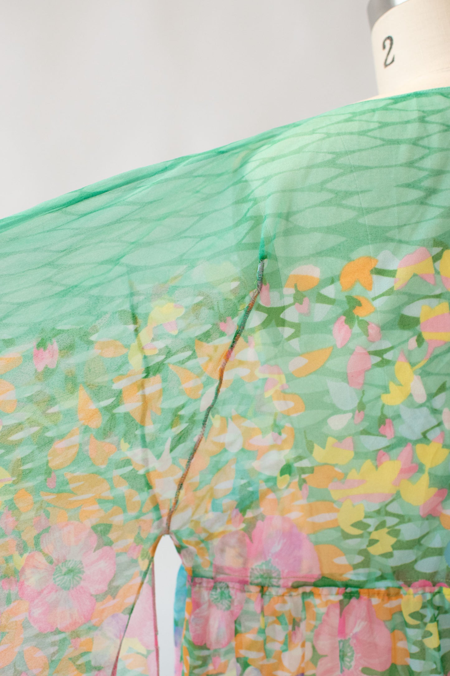 1970s Sheer Floral Print Caftan