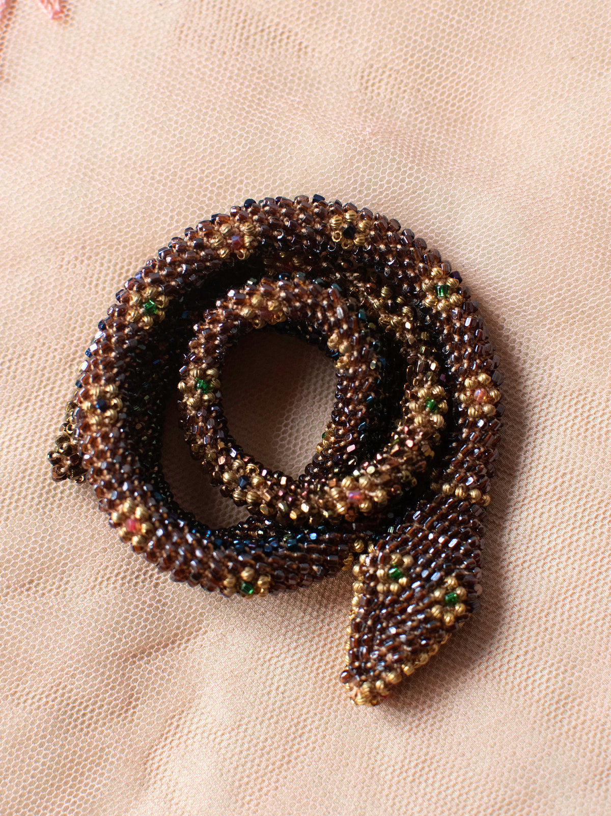 Bead Crochet Snake | Sparkly Brown Flower