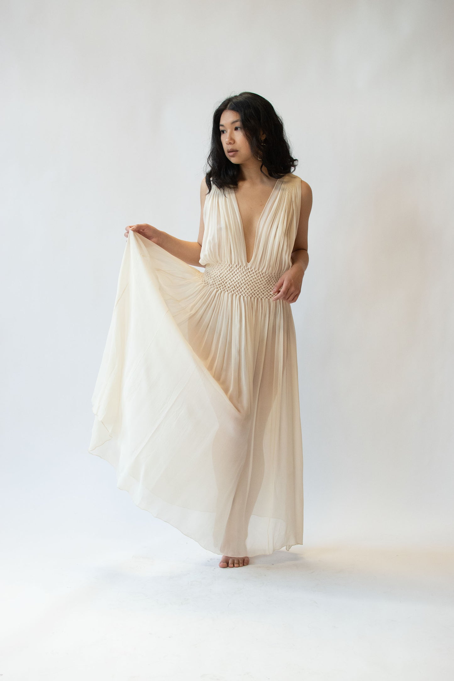 1930s Smocked Chiffon Nightgown