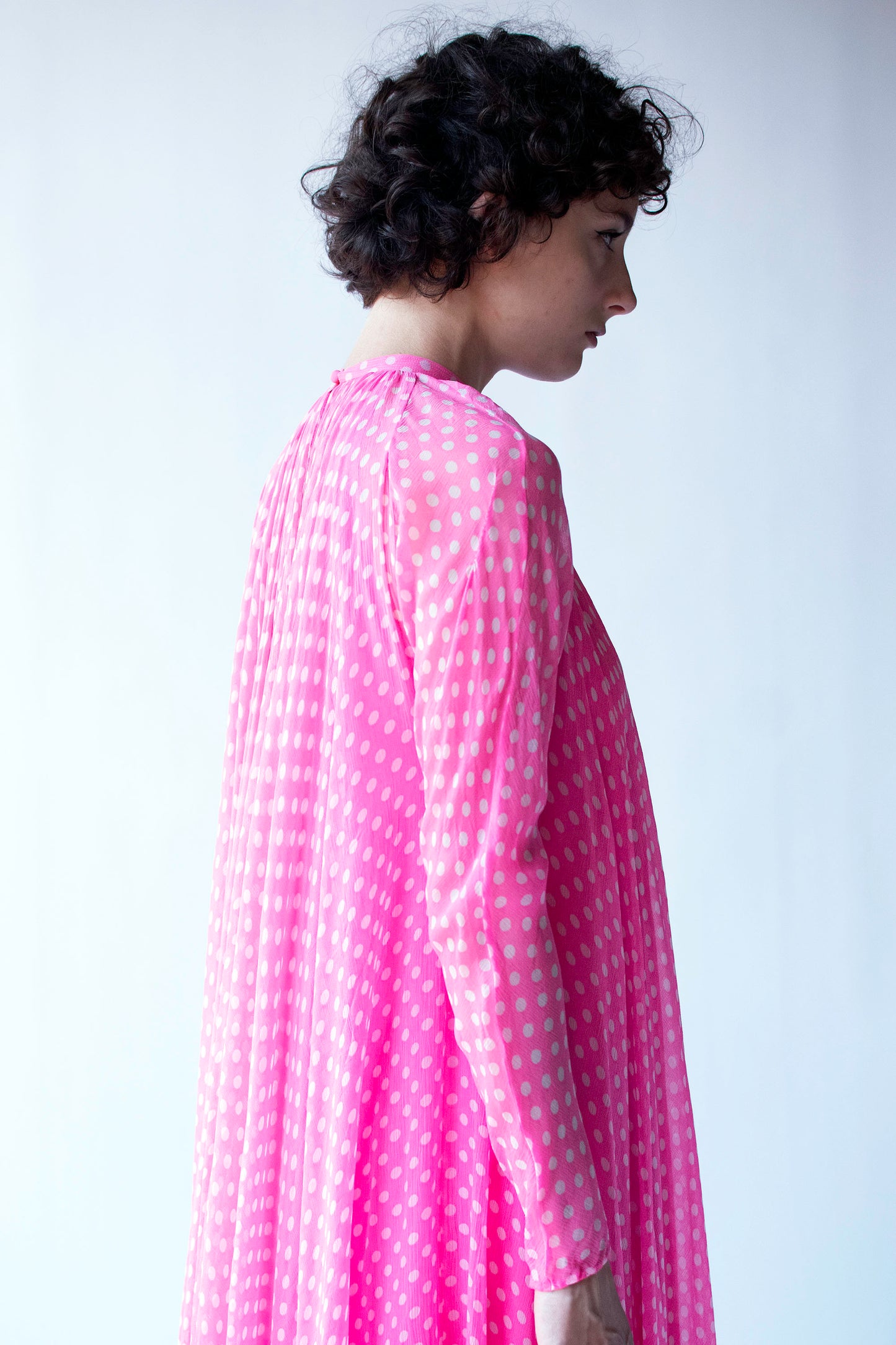 1970s Pink Polka Dot Chiffon Dress | Geoffrey Beene