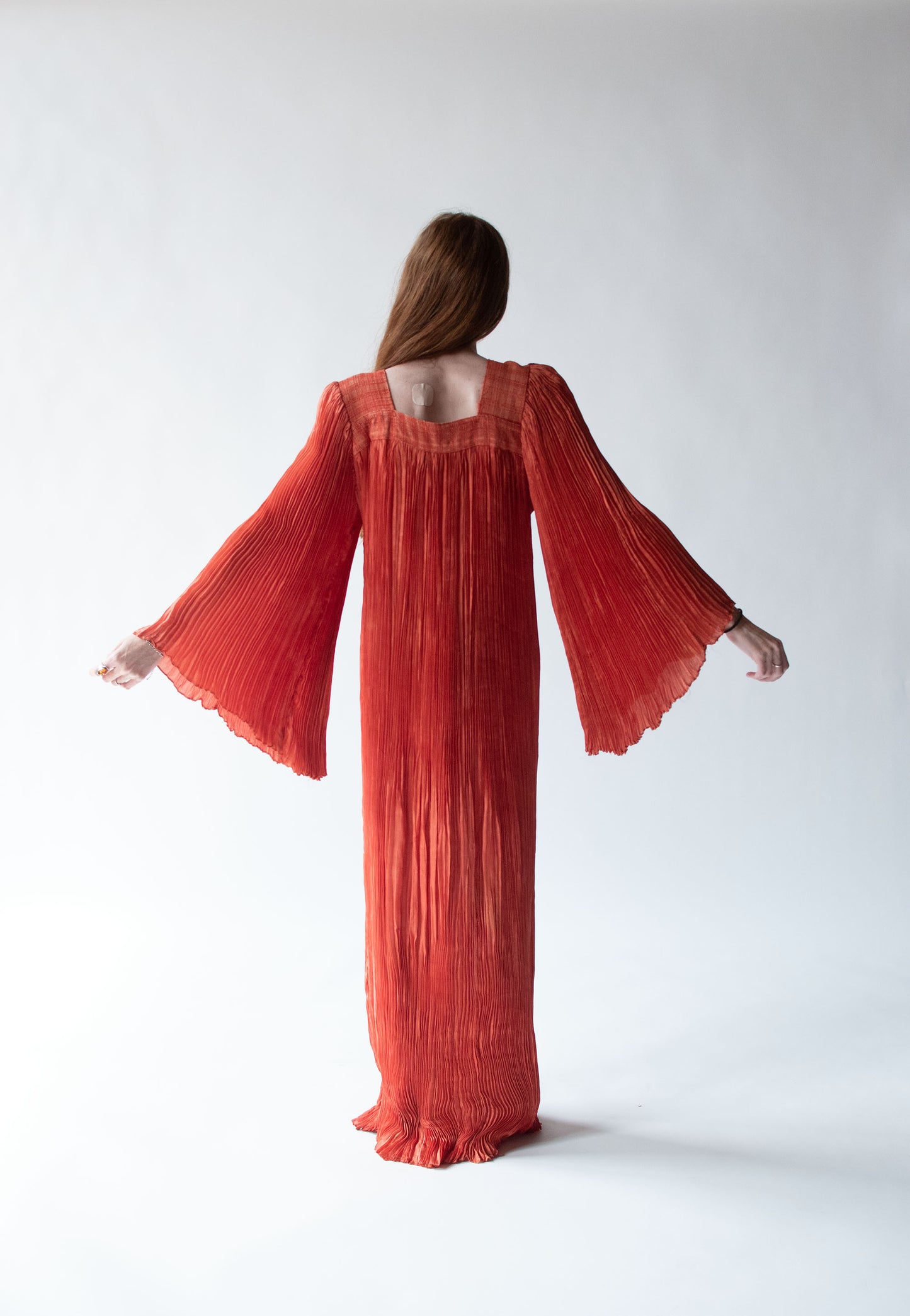 1970s Pleated Red Dress