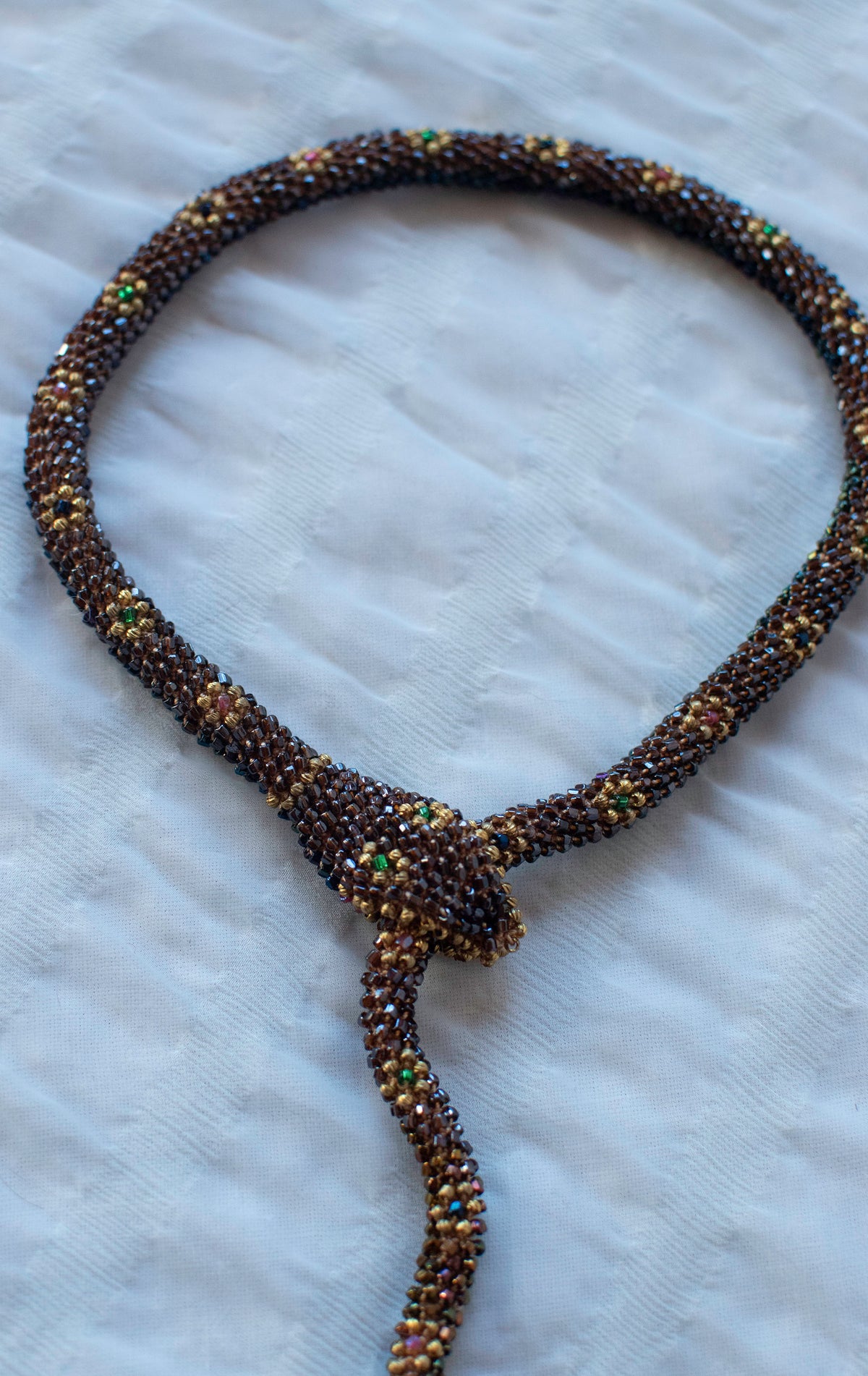 Bead Crochet Snake | Sparkly Brown Flower