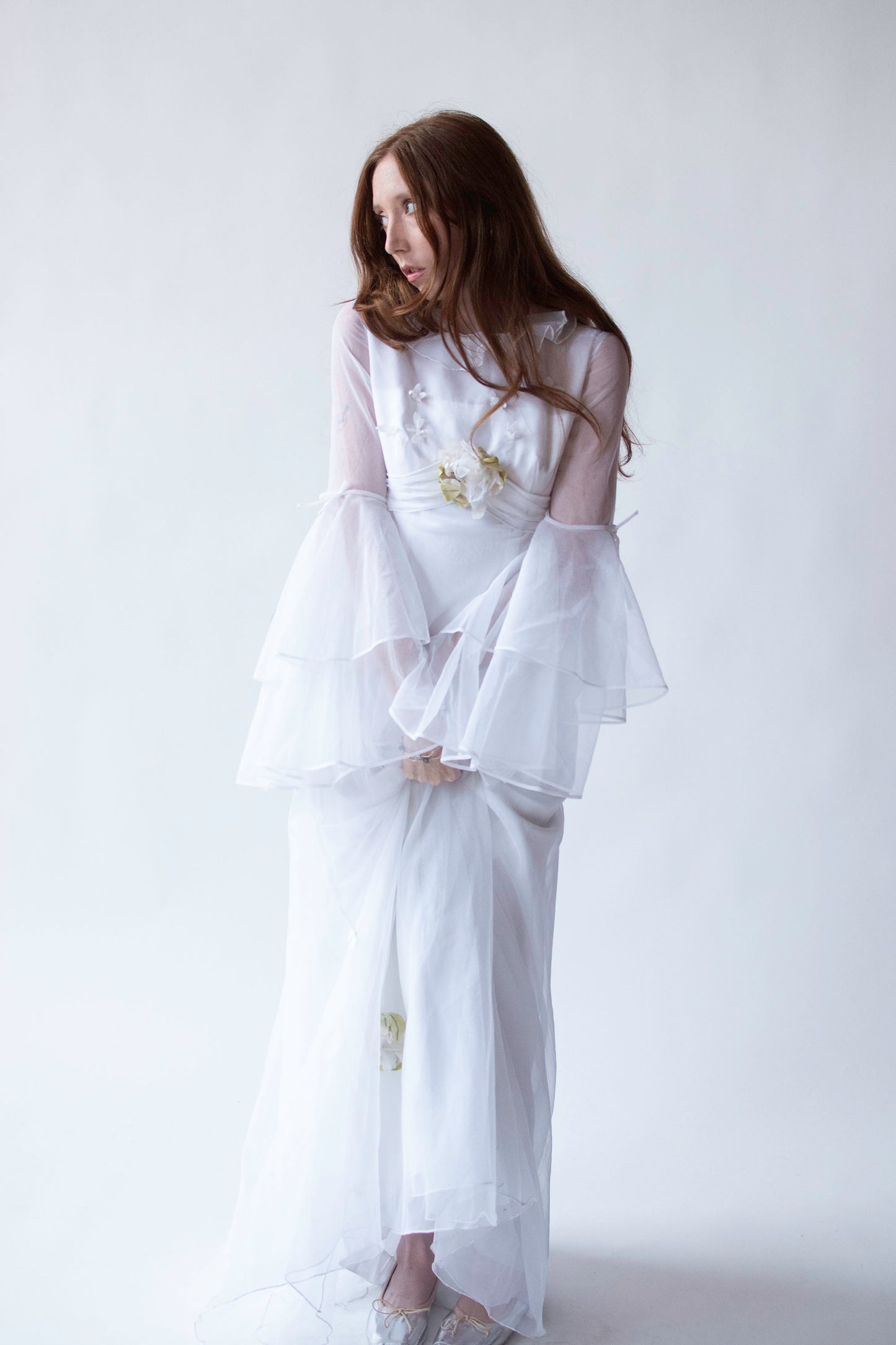 1970s Bell Sleeve Wedding Dress