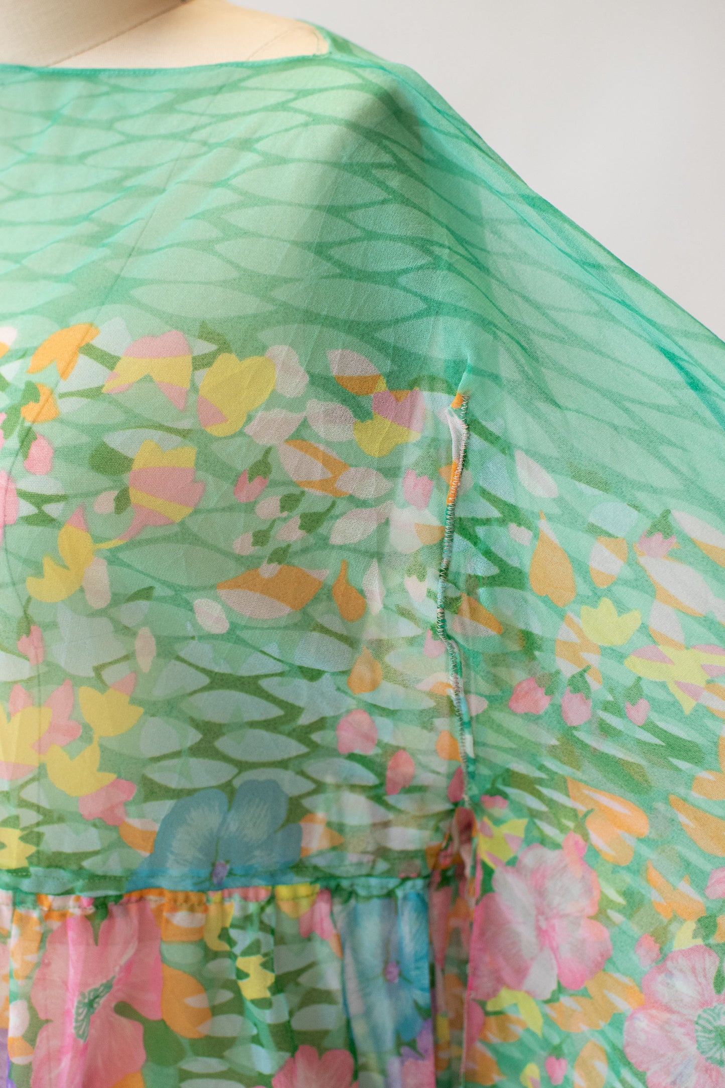 1970s Sheer Floral Print Caftan