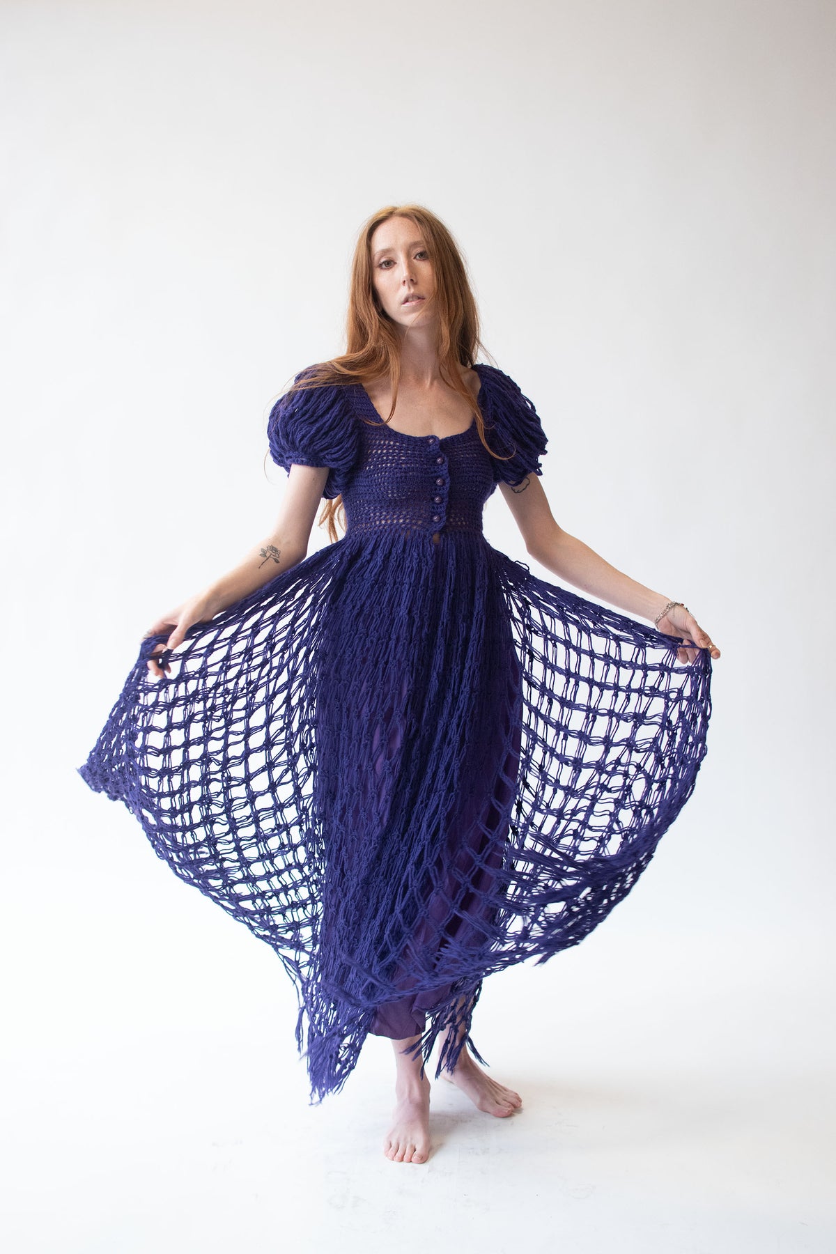 1970s Purple Crochet Dress