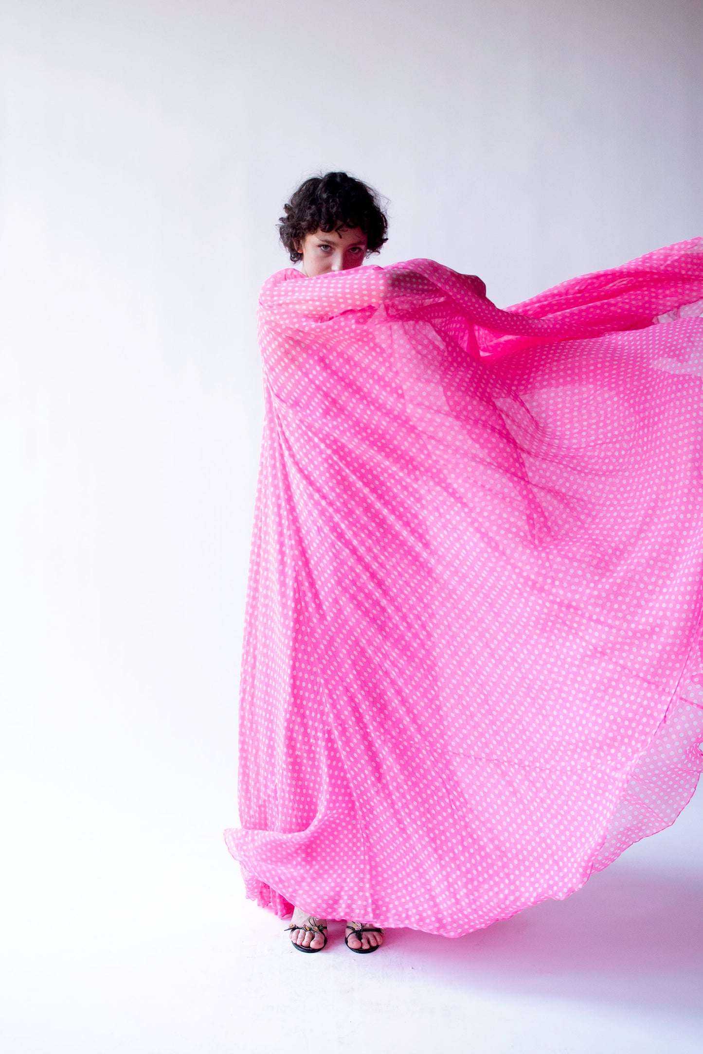 1970s Pink Polka Dot Chiffon Dress | Geoffrey Beene