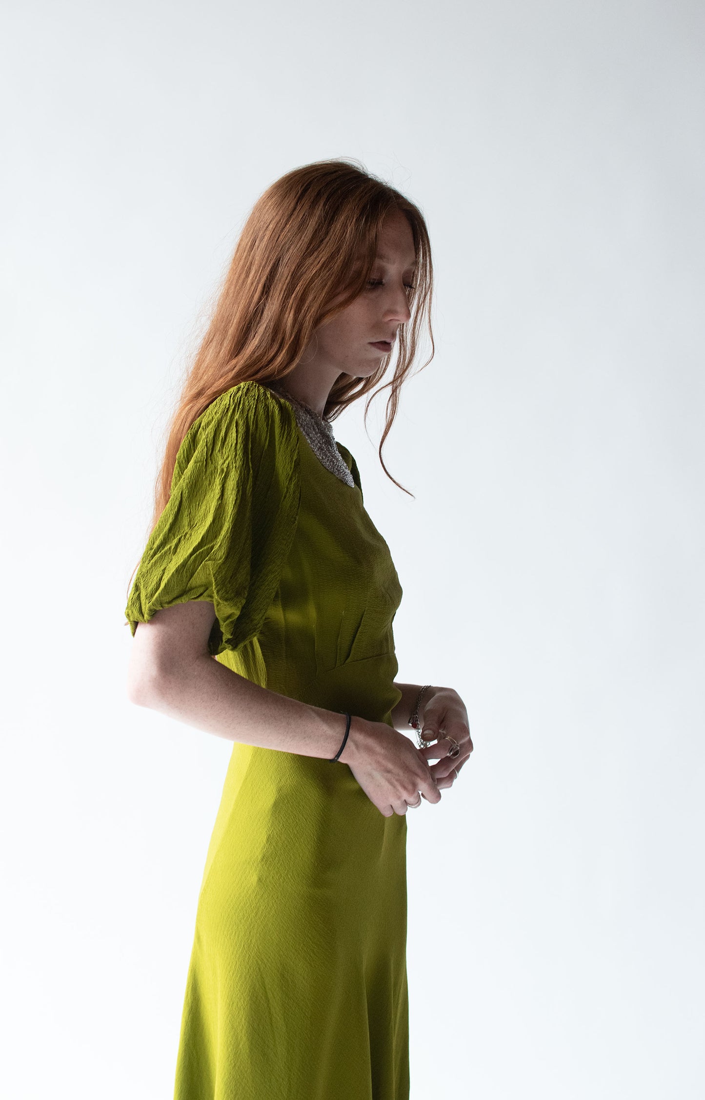 1930s Acid Green Crepe Dress