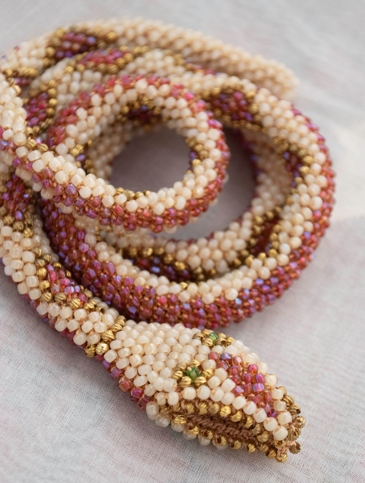 Bead Crochet Snake | Pearl and Iridescent Rose Diamond