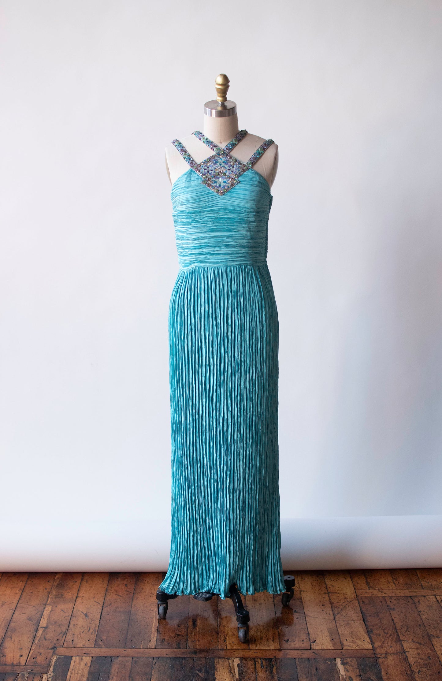 Beaded Plisse Gown | Mary Mcfadden