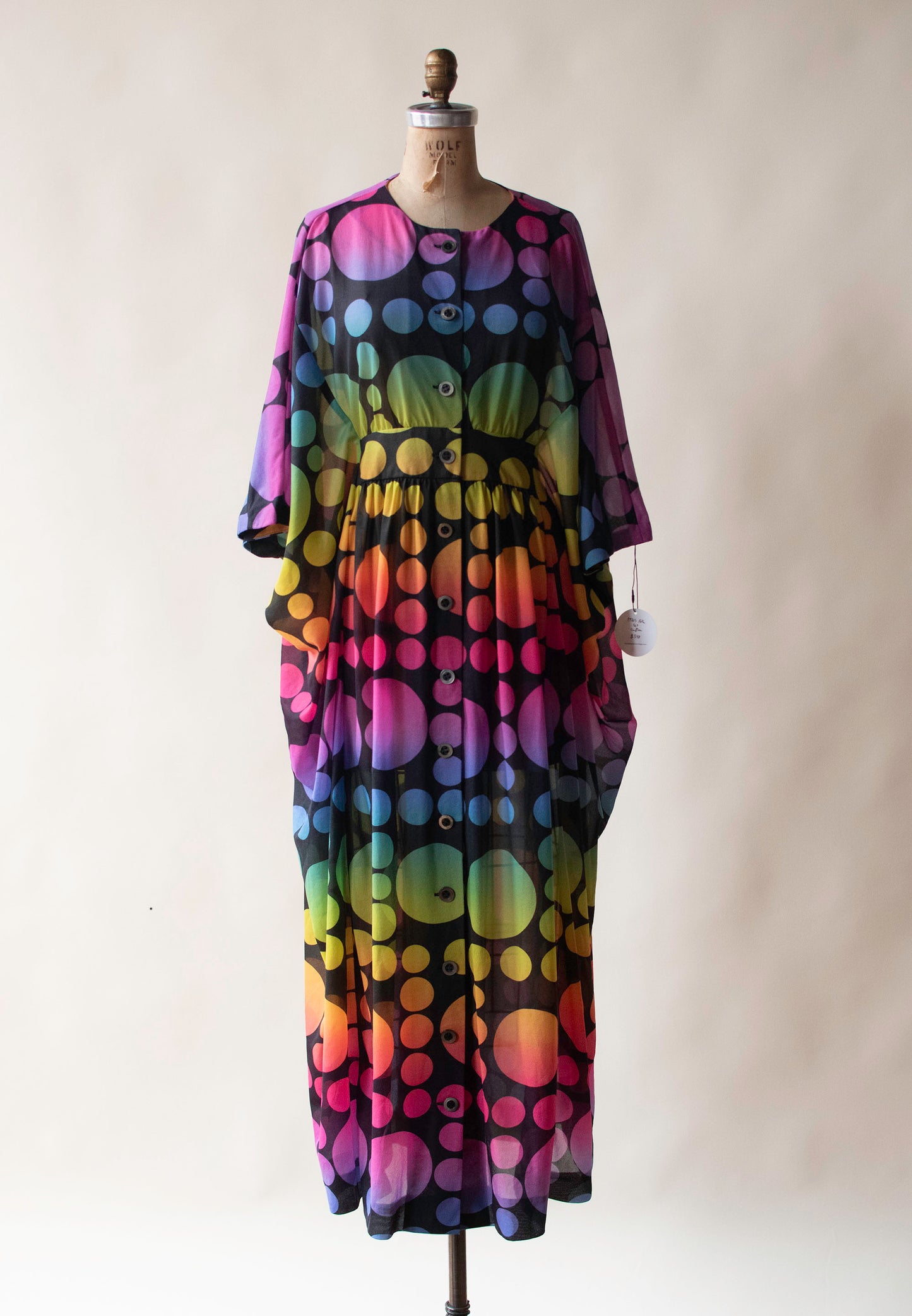 1970s Rainbow Polka Dot Caftan
