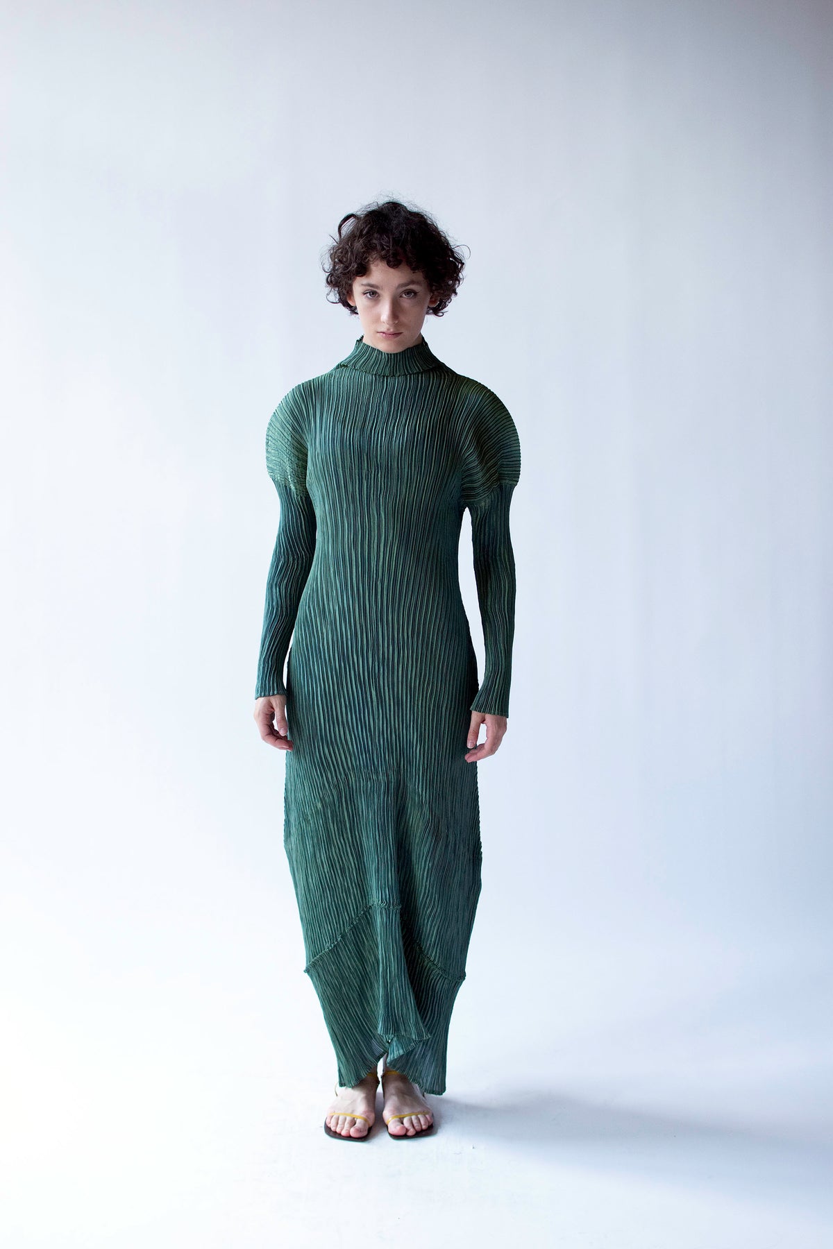 Iridescent Pleated Green Dress | ssey Miyake FW 1995