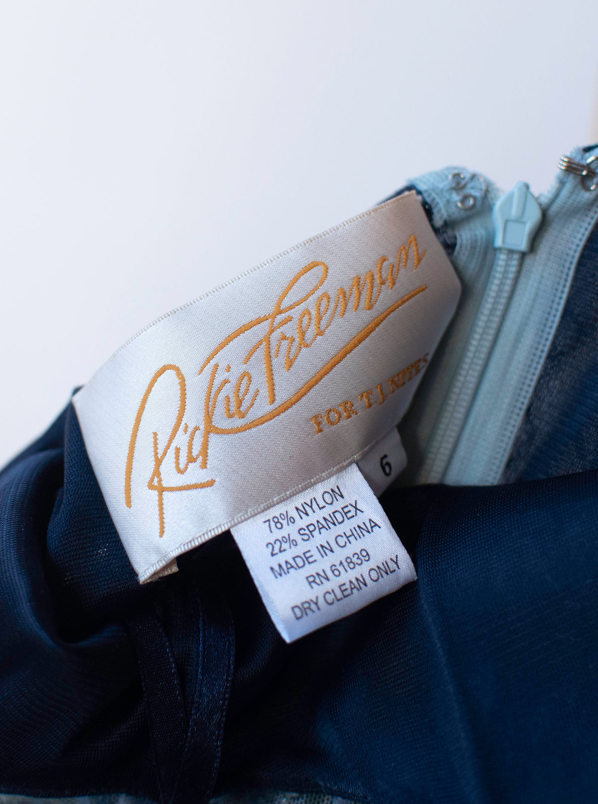 Pale Blue Feather Trim Dress | Rickie Freeman for T.J. Nights