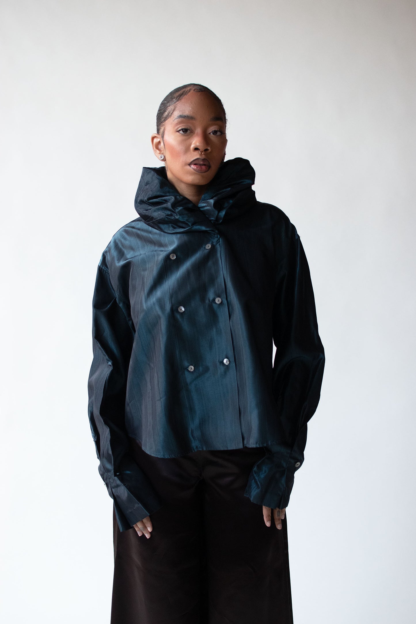 Navy Moire Blouse | Romeo Gigli FW 1990