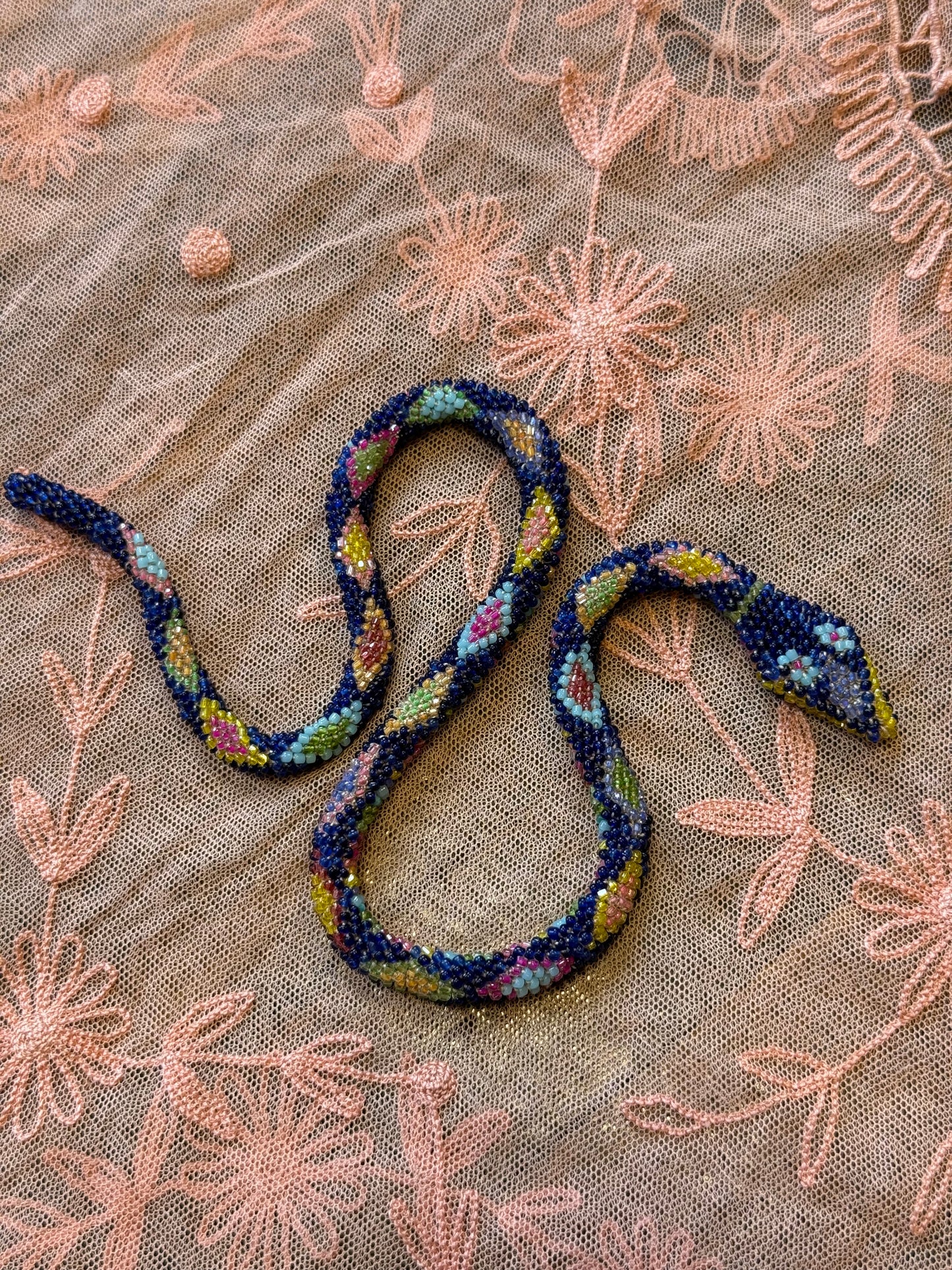 Bead Crochet Snake | Cobalt Multi Color Diamond