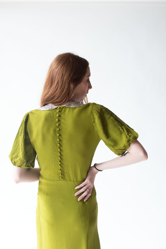 1930s Acid Green Crepe Dress