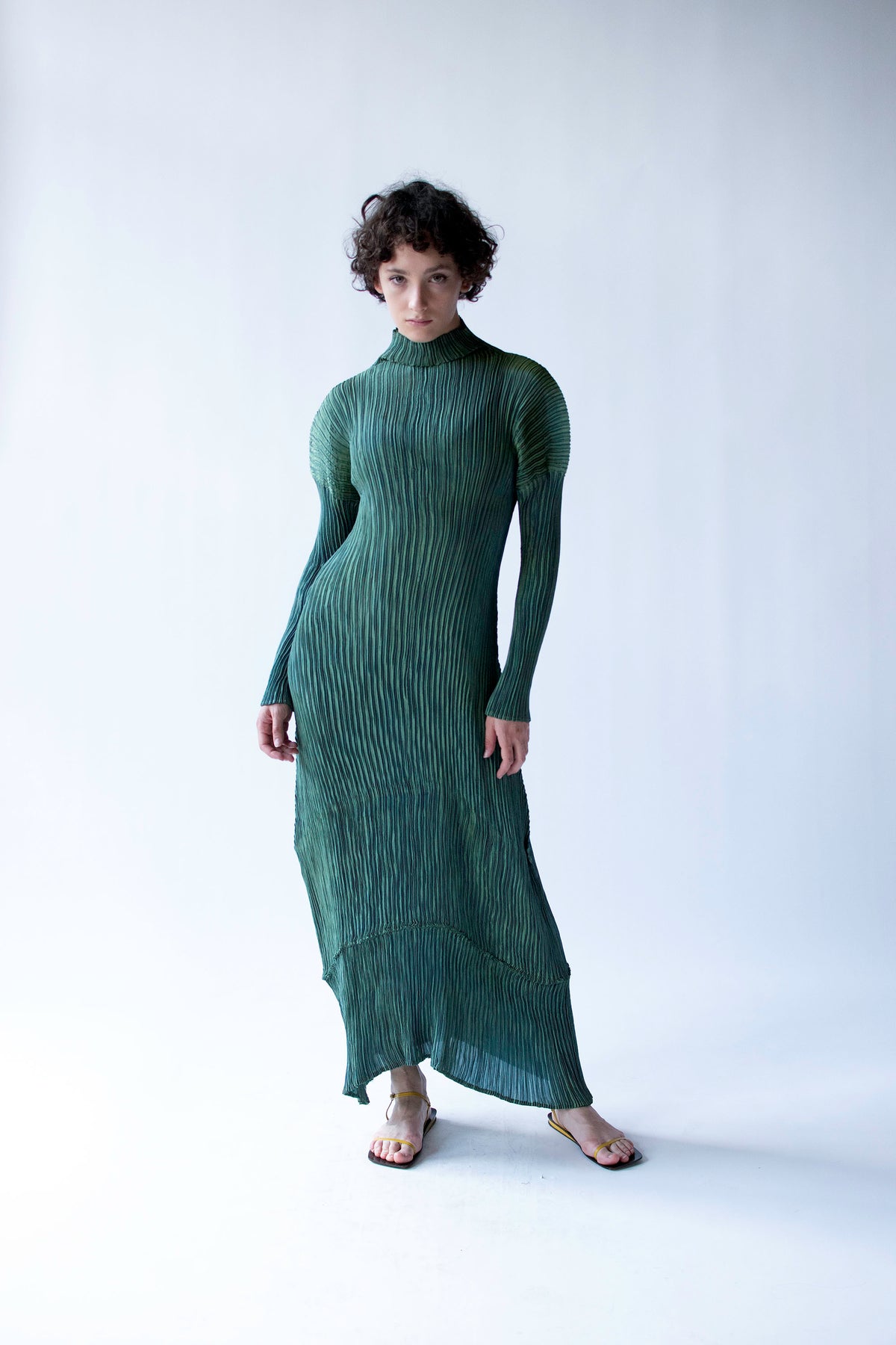Iridescent Pleated Green Dress | ssey Miyake FW 1995