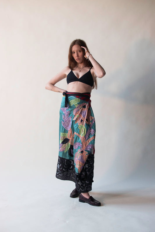 Painted Sequin Silk Wrap Skirt | Etro