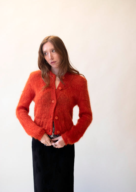1960s Red Mohair Cardigan | Pandora Shagora