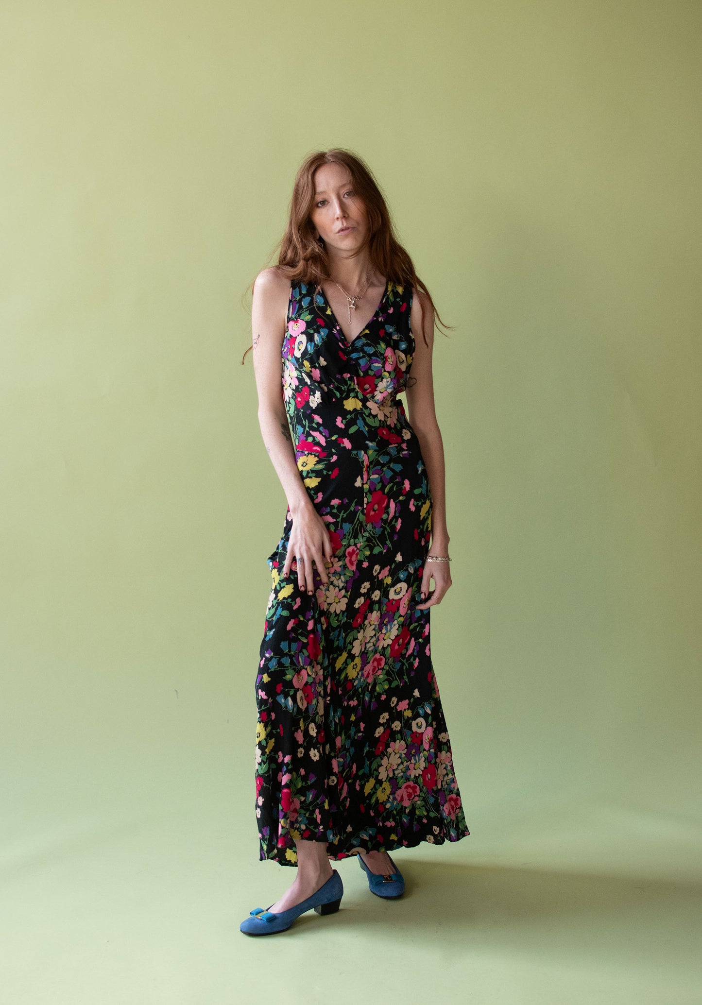 1930s Floral Print Crepe Dress