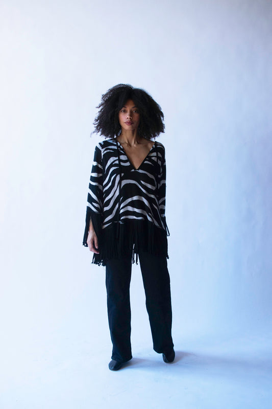 Zebra Print Fringe Pullover | Tuleh