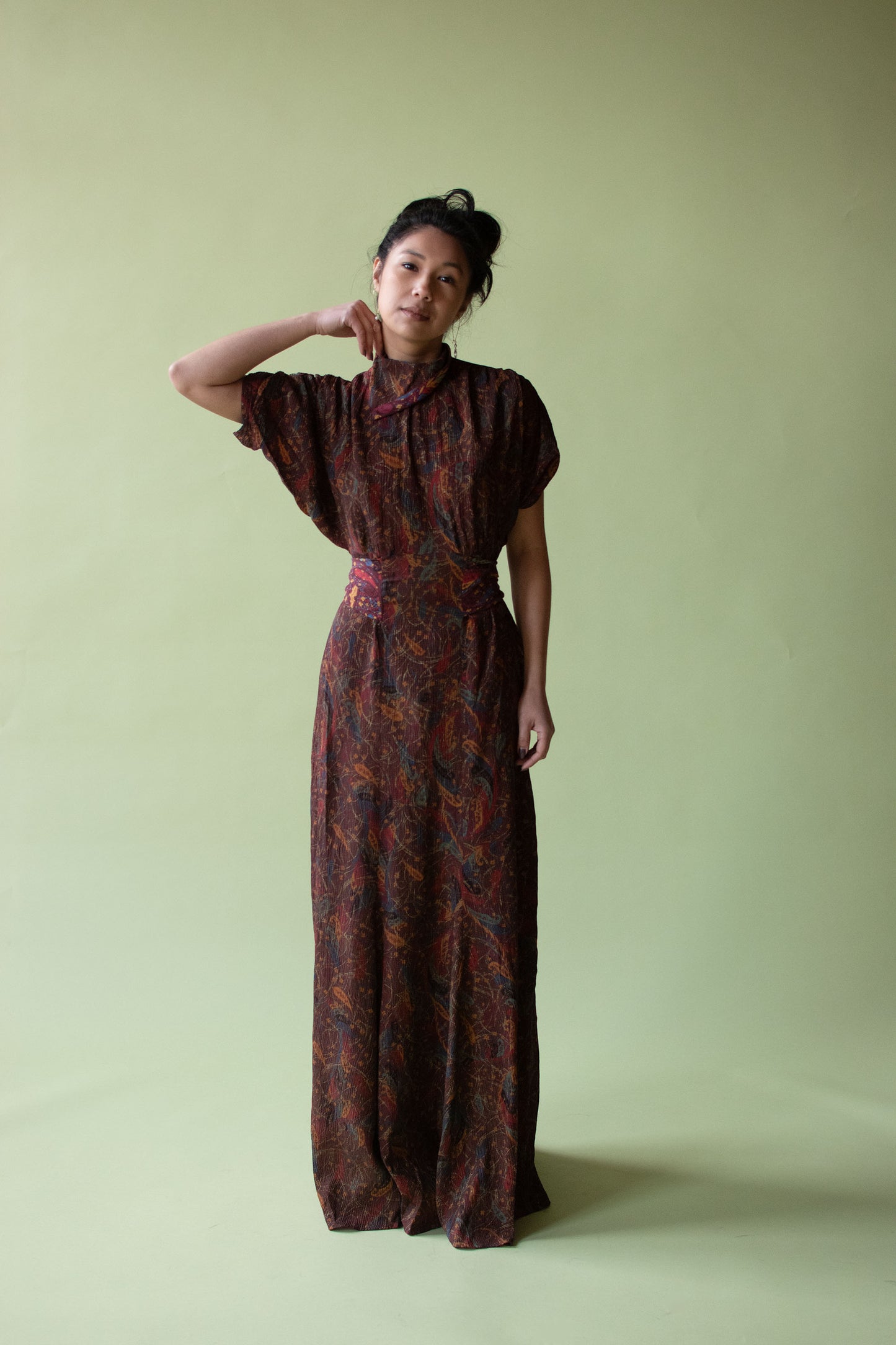 1930s Painted Crepe Dress