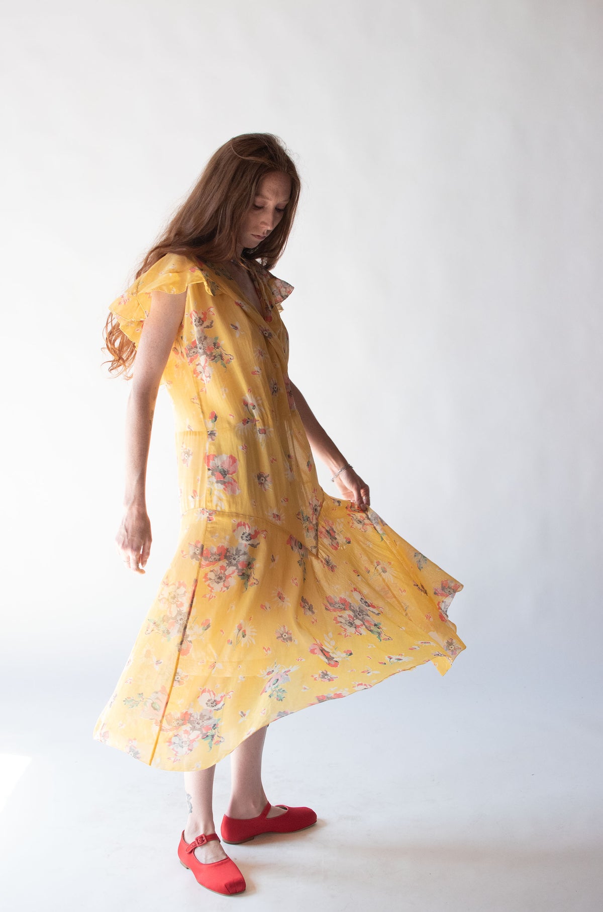 1930s Floral Print Voile Dress