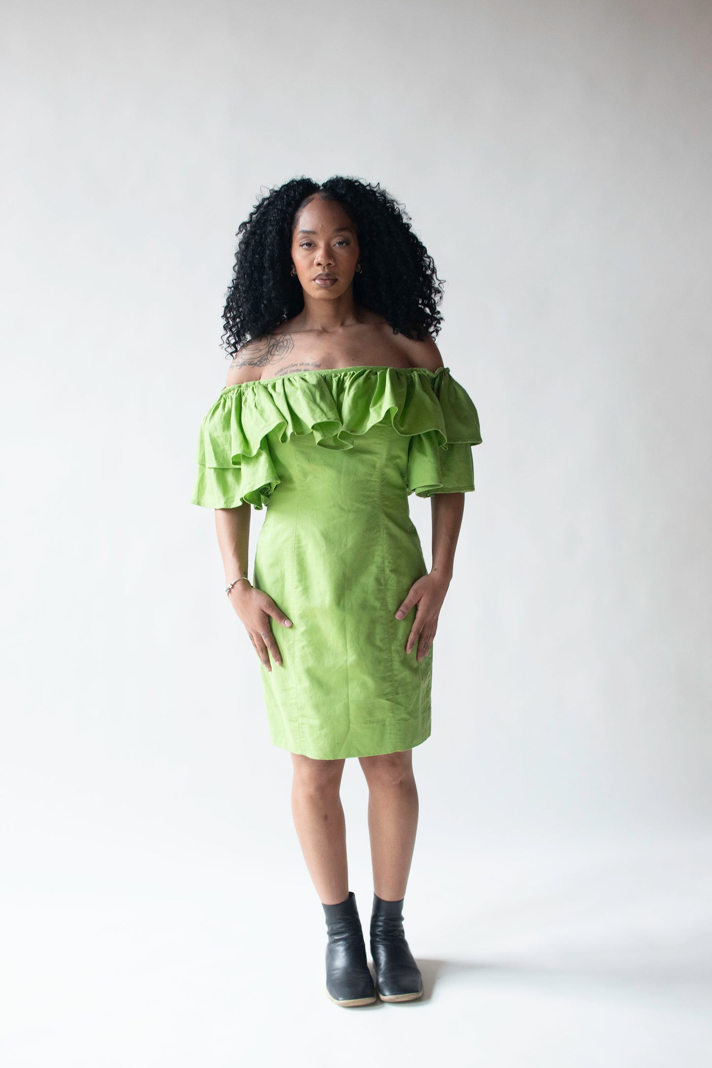 Green Ruffle Collar Dress | Jan Barboglio