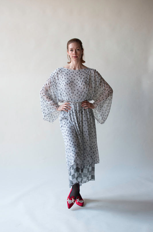 Mixed Print Chiffon Dress | Scott Barrie SS 1978