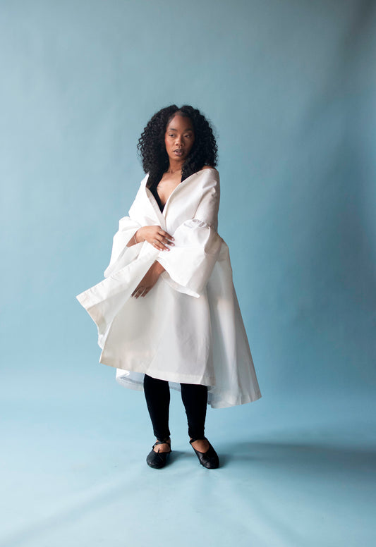 White Taffeta Evening Coat | Victor Costa