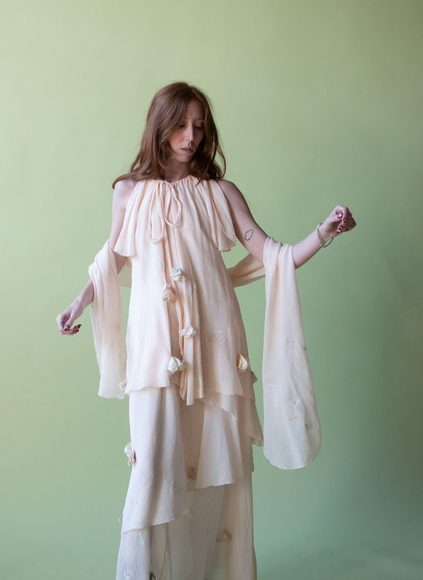 1970s Painted Chiffon Dress Set | Bobolocon
