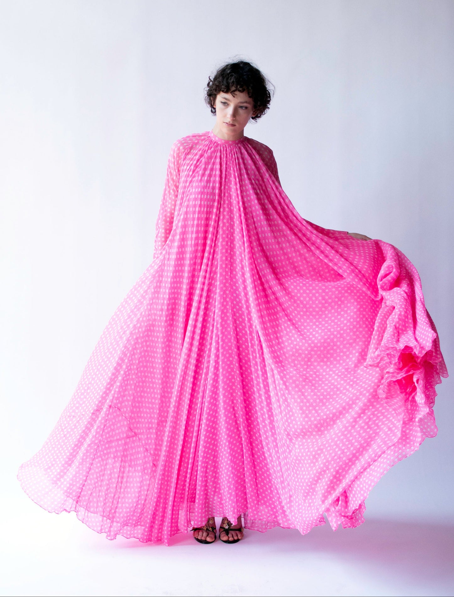 1970s Pink Polka Dot Chiffon Dress | Geoffrey Beene