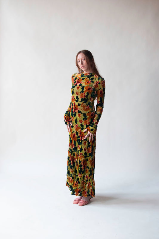 1990s Burnout Velvet Dress | | Laureano Beverly Hills