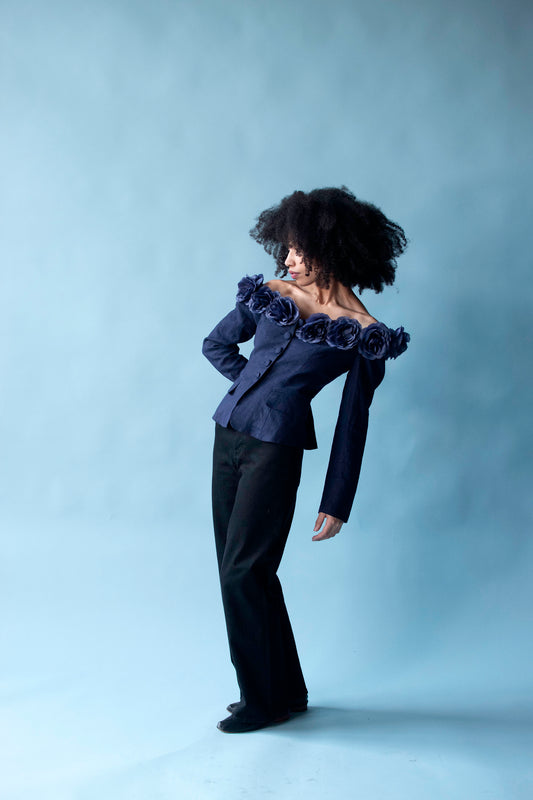 1990s Linen Jacket w/ Flowers | Lulu Bravo