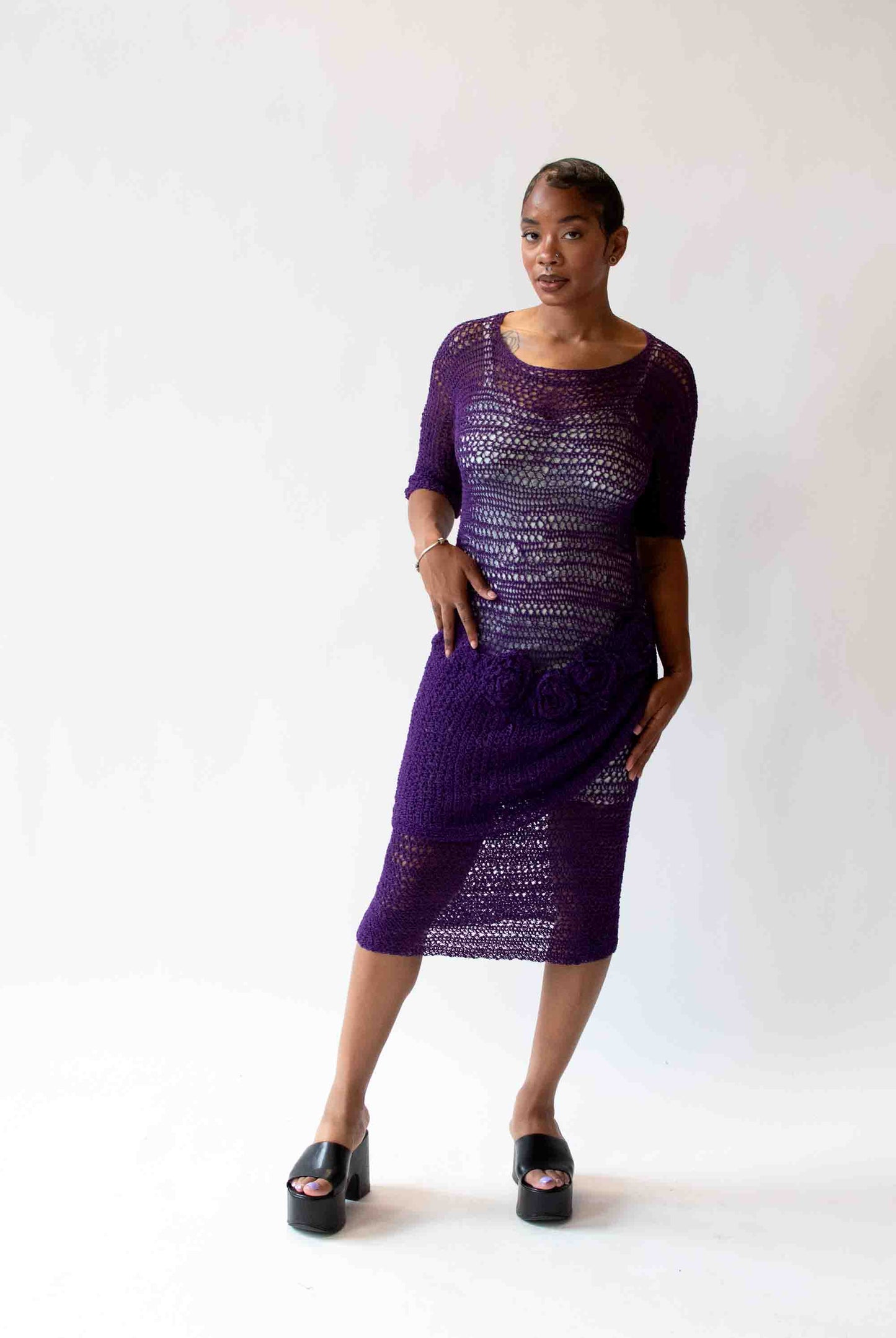 1990s Purple Crochet dress