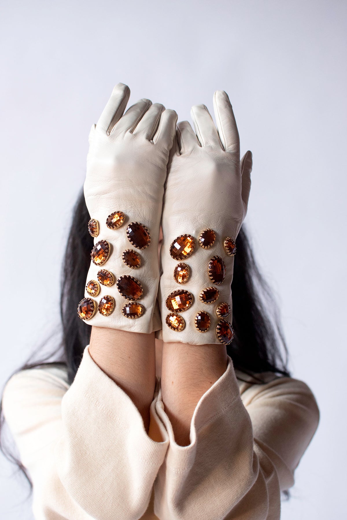 1980s Bejeweled Leather Gloves