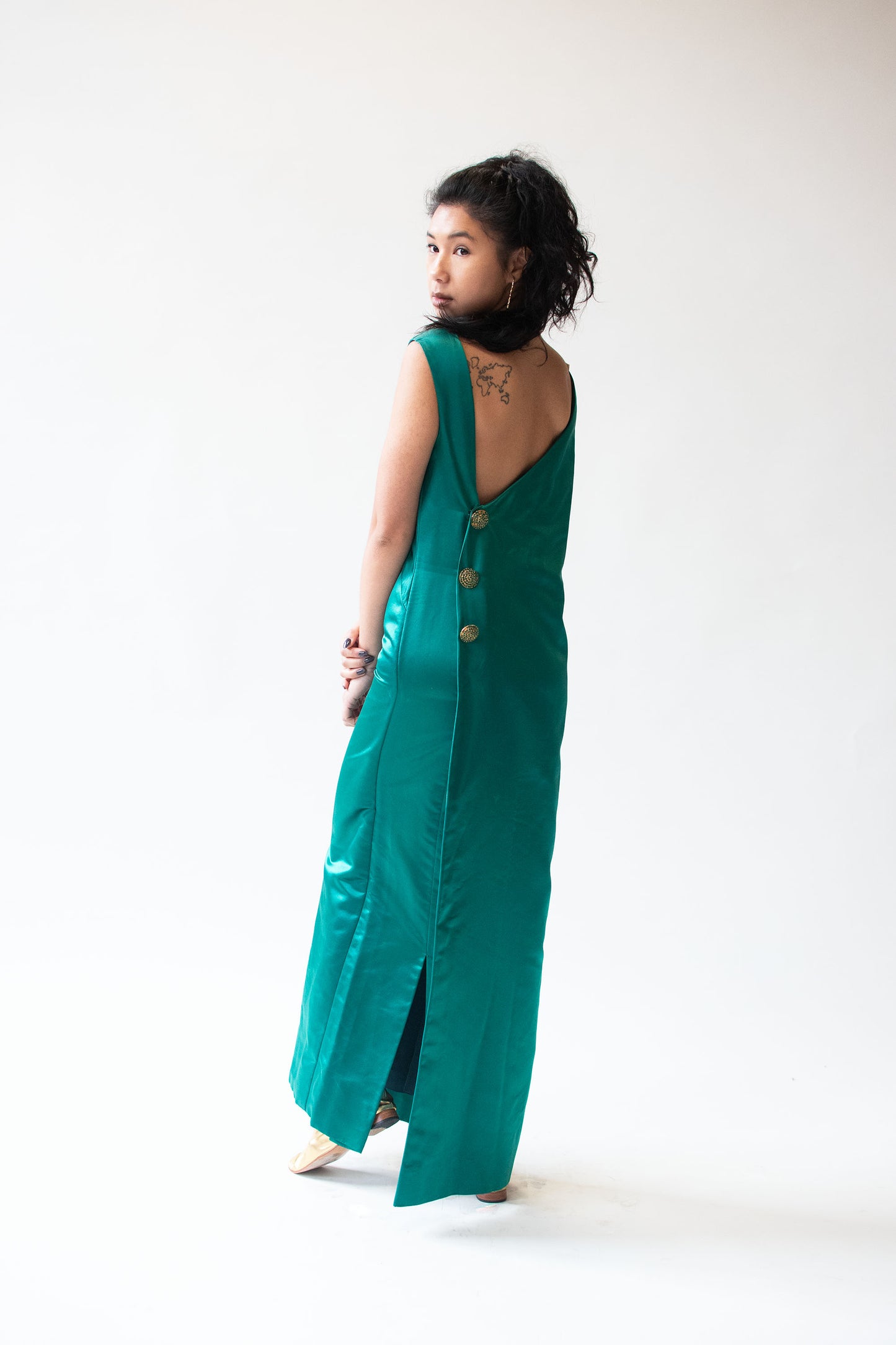 1960s Emerald Silk Evening Gown
