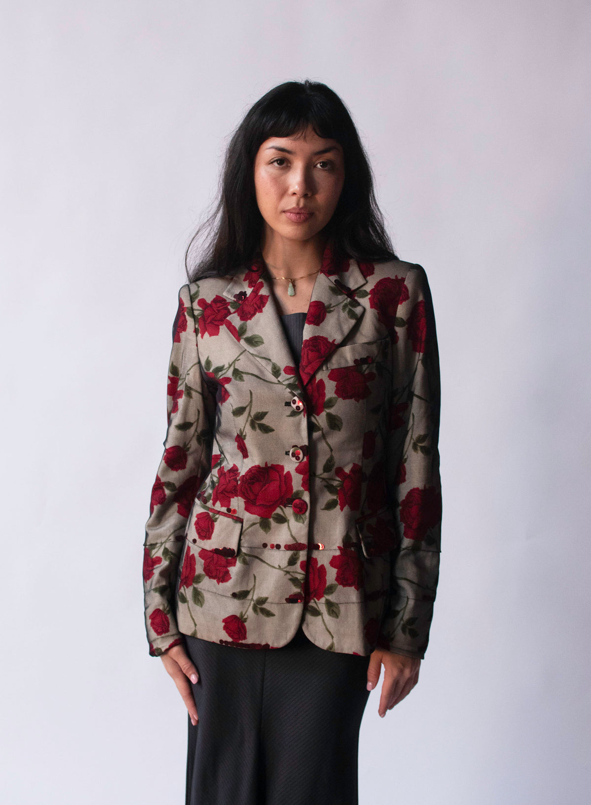 Rose Print Mesh Blazer w/ Sequins | Moschino Cheap & Chic