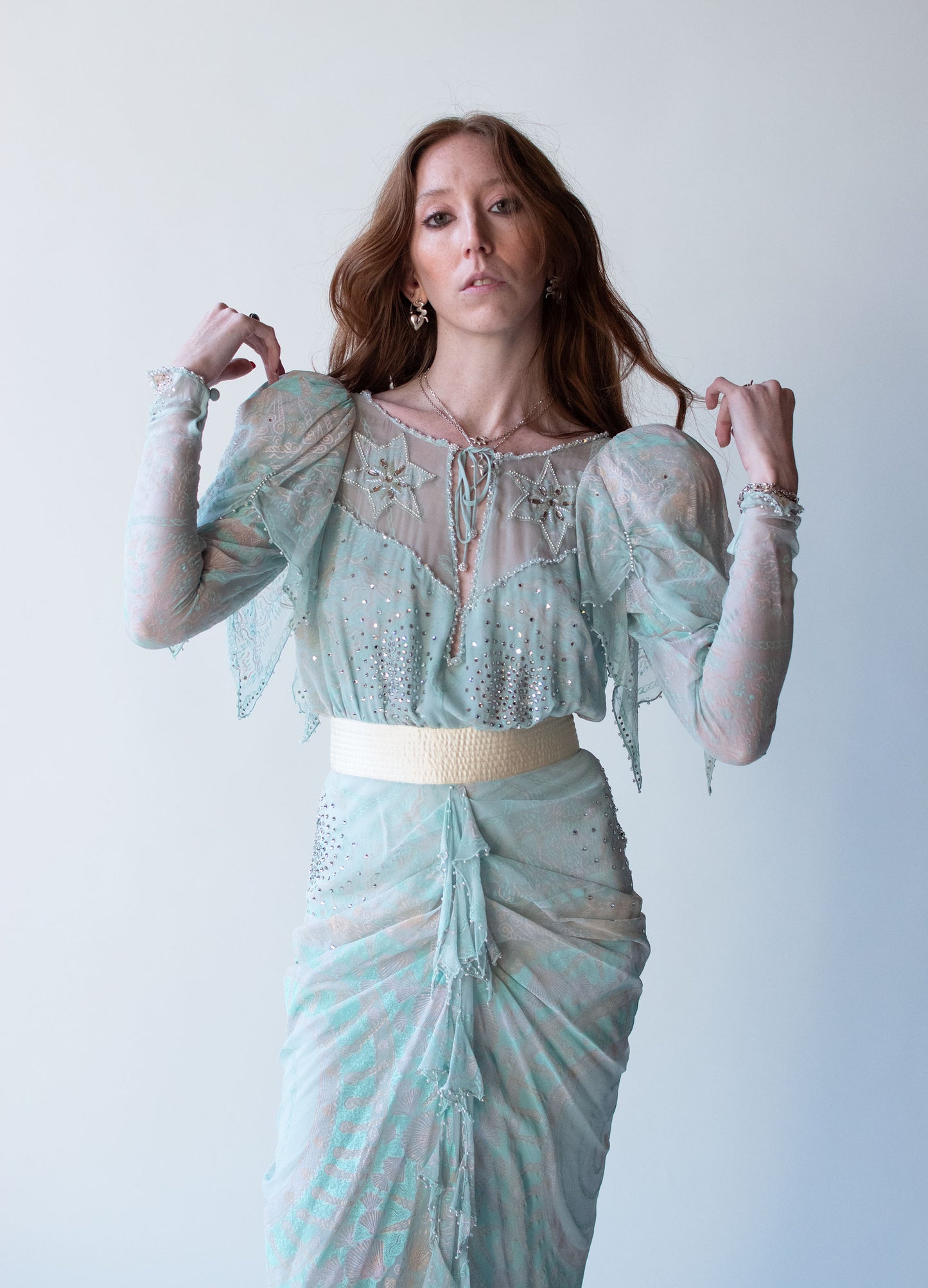 Seafoam Chiffon Dress | attributed to Zandra Rhodes