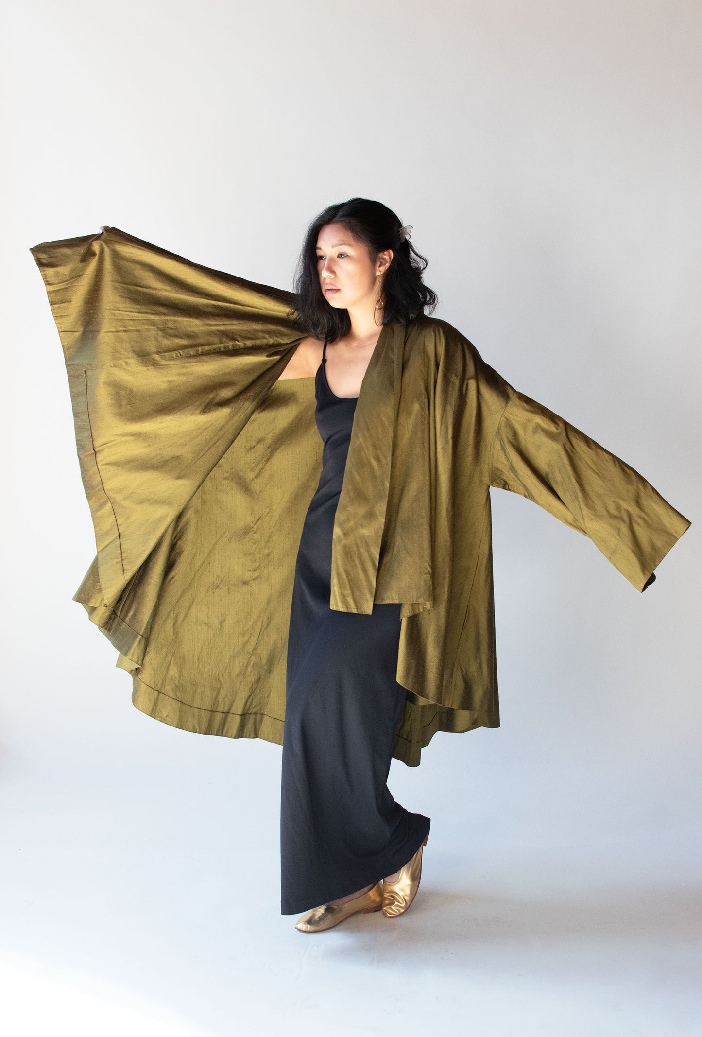 Olive Silk Evening Coat | Romeo Gigli SS 1990