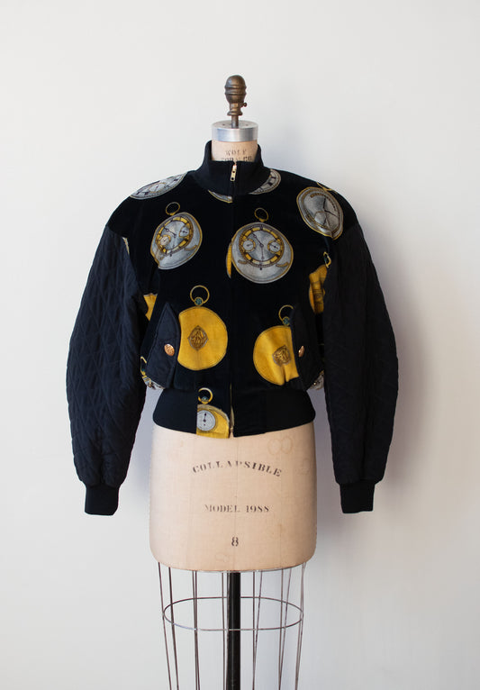 1980s Clock Print Bomber Jacket | Escada