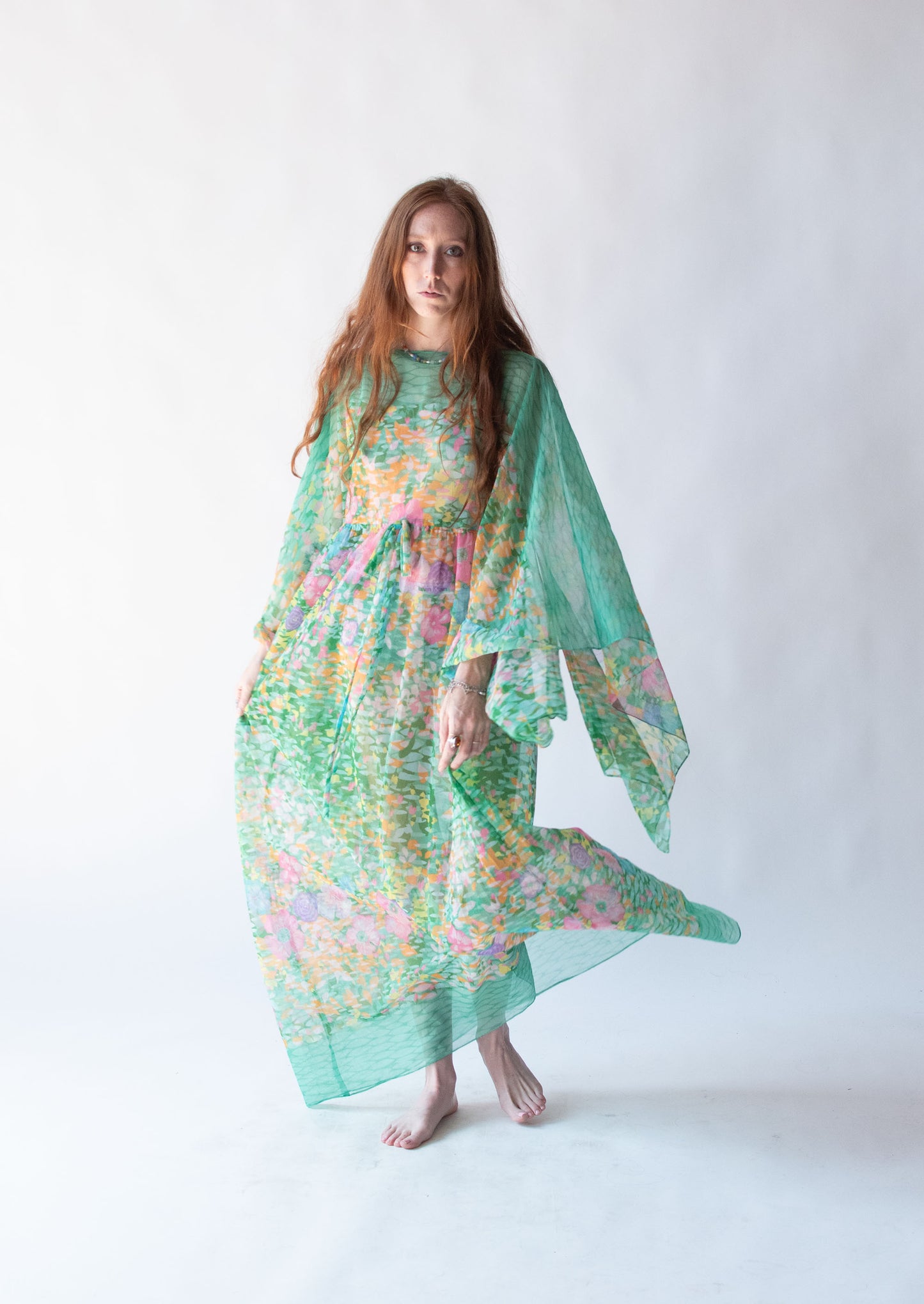 1970s Sheer Floral Print Caftan