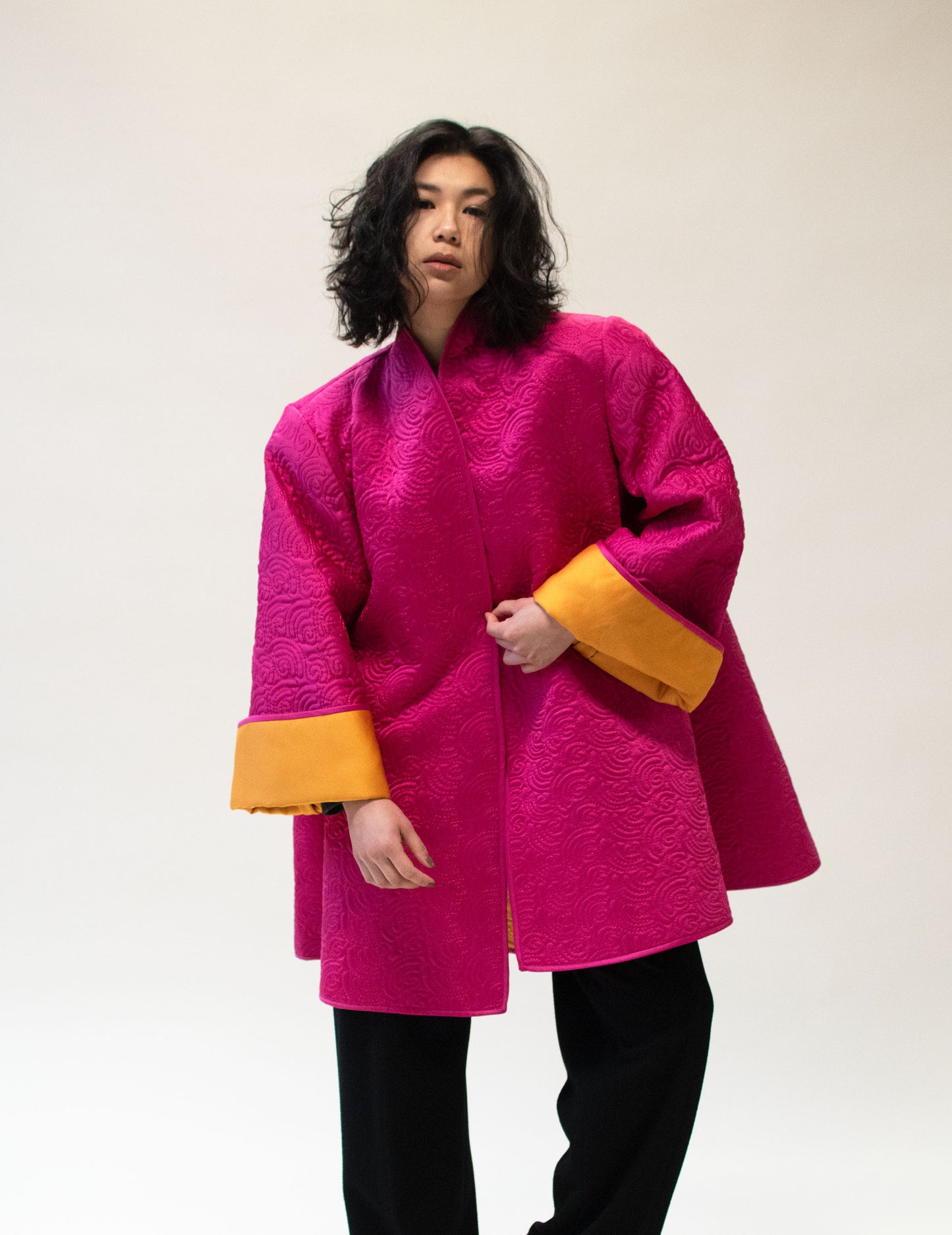 1980s Shocking Pink Quilted Coat | Victor Costa