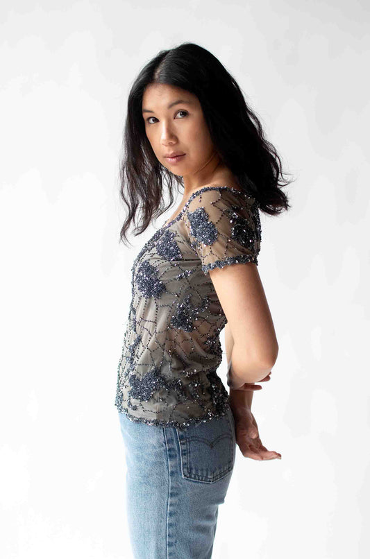 1990s Beaded Mesh Top | Krizia