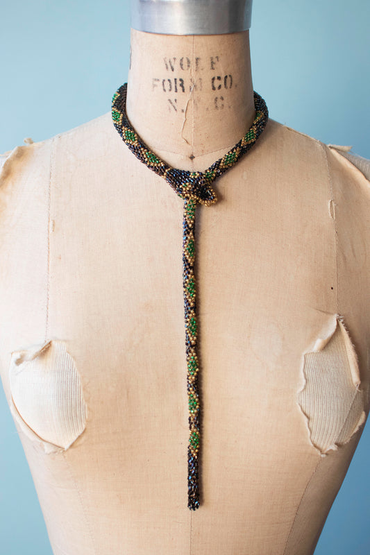 Bead Crochet Snake | 0il Slick w/ Emerald Diamonds